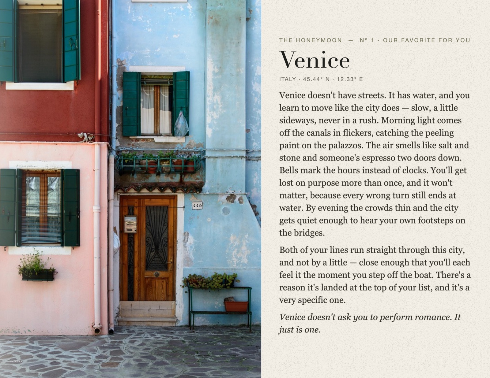 Sample keepsake page for Venice